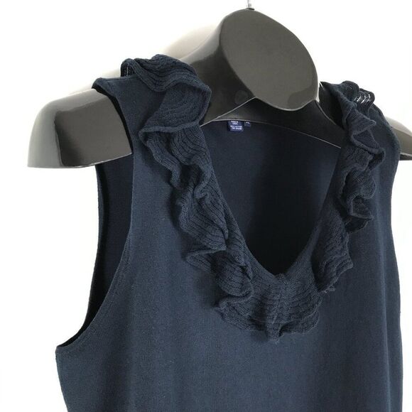 Chaps Ruffle Trim Tank Top Women's XL Navy Stretch Knit Summer Career Casual - Picture 3 of 10